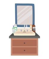 square mirror and set of skincare icons on a furniture with two drawers vector