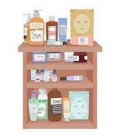 set of skincare icons on a big shelf vector