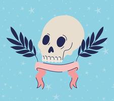 skull with feathers and one ribbon vector