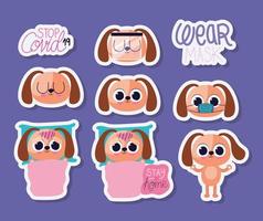 bundle of cute doggys stickers on a purple background vector