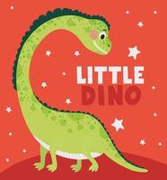 little dino lettering and one kids illustration of a green dinosaur vector