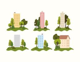 set of parks with buildings in the middle of it vector