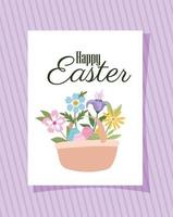 invitation with happy easter lettering and easter eggs vector