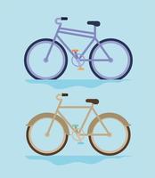 Conjunto de dos bicicletas sobre un fondo azul. vector