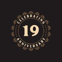 19 anniversary celebration, Greetings card for 19 years anniversary vector