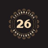 Celebración del 26 aniversario, tarjeta de felicitación para el aniversario de 26 años.