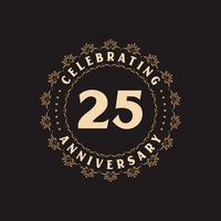 Celebración del 25 aniversario, tarjeta de felicitación para el aniversario de 25 años. vector