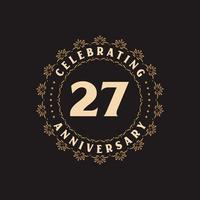 Celebración del 27 aniversario, tarjeta de felicitación para el aniversario de 27 años. vector