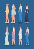 set of beautiful womens on a blue background vector