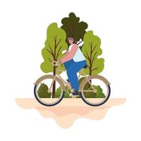 man over a brown bycicle in a park vector