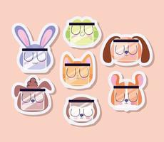 paquete de lindas pegatinas para mascotas sobre un fondo de color salmón vector