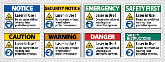 Warning PPE Safety Label,Laser In Use Do Not Enter Without Wearing Laser Protective Eyewear vector