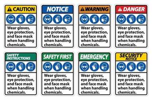Wear Gloves, Eye Protection, And Face Mask Sign Isolate On White Background,Vector Illustration EPS.10 vector