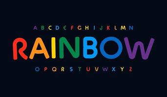 impresionante alfabeto de colores del arco iris. fuente impresionante redondeada, tipo minimalista para logotipo moderno y brillante, título, monograma, letras creativas y tipografía. letras de colores para niños de arte, diseño tipográfico vectorial vector