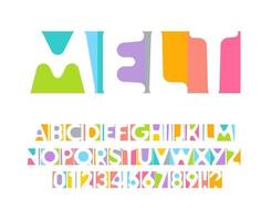 Colorful letters and numbers set. Colored vector latin alphabet. Rainbow color font. Color paper applique ABC, negative space monogram and poster template. Typography design