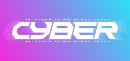 Cyber futurism alphabet. Cyberspace style, geometric font, modular type for modern futuristic cyber sport logo, gaming headline and lettering. Bold italic letters, vector typographic design.