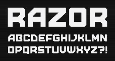 alfabeto de estilo geométrico moderno. fuente cuadrada en negrita, tipo minimalista para juegos futuristas modernos y logotipo de seguridad cibernética, dispositivo digital y gráfico hud. letras de estilo minimalista, diseño de tipografía vectorial vector