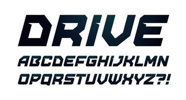 Drive style alphabet. Bold italic font, minimalist type for modern dynamic logo, sport headline, gym posters and computer games graphic. Minimal style letters, vector typography design