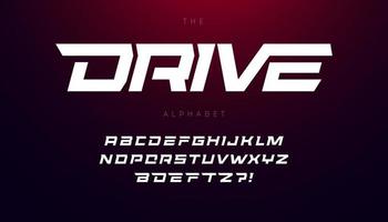 Drive font bold italic letters with dynamic slant and geometric cut for speed race, battle, fast delivery or fight poster driver alphabet vector typography design