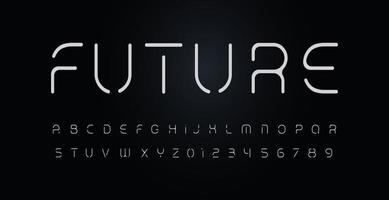 Future stencil alphabet. Vector font with erasing parts of the letters. Thin segment line font, minimal type for modern futuristic logo, elegant monogram, digital device, posters and hud web graphic.