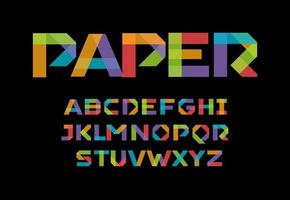 alfabeto de apliques de papel de color, fuente de arte de origami colorido. Letras de pegatinas comerciales de colores, tipo geométrico mínimo para logotipo moderno, póster, pancarta, gráfico de titulares de folletos. diseño de tipografía vectorial. vector