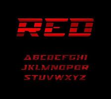 Red sports font. Wide letters with dynamical horizontal stripes. Vector alphabet characters for sport and racing. Modern typography design