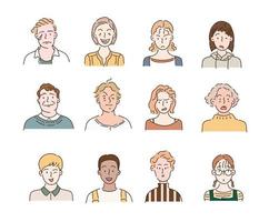 People of different races and styles with different facial expressions. hand drawn style vector design illustrations.