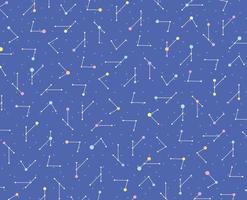 A pattern of dots and lines is regularly arranged to look like a constellation in the night sky. vector