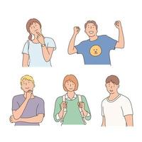 Young people character with lively expression. hand drawn style vector design illustrations.