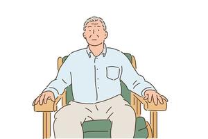 An old man is sitting in a chair with nothing to do. hand drawn style vector design illustrations.