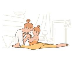 A mother is playing with her daughter sitting on her lap. hand drawn style vector design illustrations.