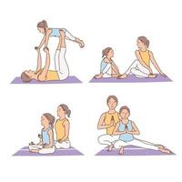 Mother and daughter are doing yoga together. hand drawn style vector design illustrations.