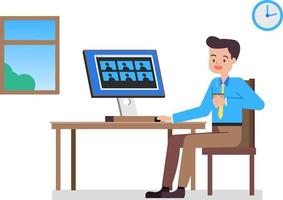 Businessman working at home and meeting using video conference.Flat man working from home.Work from Home WFH concept.Vector illustration vector