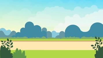 Meadow nature landscape on spring.Vector illustration.Nature scene with sky cartoon background.Park outdoor with natural  view. vector