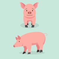 Cute dibujos animados cerdo set vector illustration.piggy vista frontal y lateral diseño de personajes