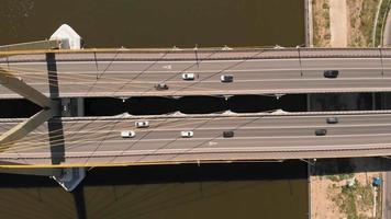 Aerial view of a road bridge with traffic video