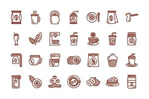 bundle of coffee and tea line style icon vector