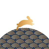 mid autumn festival with waves in circular frame and rabbit vector