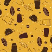 coffee mugs and leaves background vector design