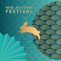 mid autumn festival poster with golden rabbit vector