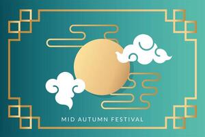 mid autumn festival poster with moon and clouds vector