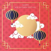 mid autumn festival poster with moon and lanterns vector