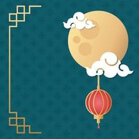 mid autumn festival moon and clouds with lanterns hanging vector