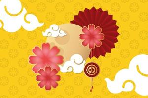 mid autumn festival poster with moon and flowers vector