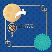mid autumn festival poster with moon and rabbit vector