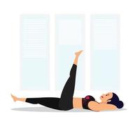 young raven head lady practicing leg raise high yoga asana, a young woman in a black gym outfit practicing yoga asana vector