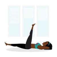 young black lady practicing leg raise high yoga asana, a young woman in a  blue and black  gym outfit practicing yoga asana vector