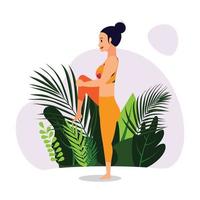 young lady practicing yoga asana, standing yoga poses vector