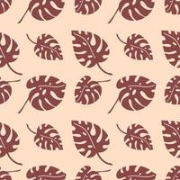 patrón sin fisuras con ramas de plantas tropicales hojas aisladas sobre fondo beige. Ilustración de vector de silueta. diseño para textil, envoltura, telón de fondo, banner