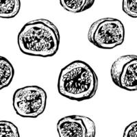 Vector black and white seamless background with passion fruit. Can be used for wallpaper, pattern fills, web page, surface textures, textile print, wrapping paper.